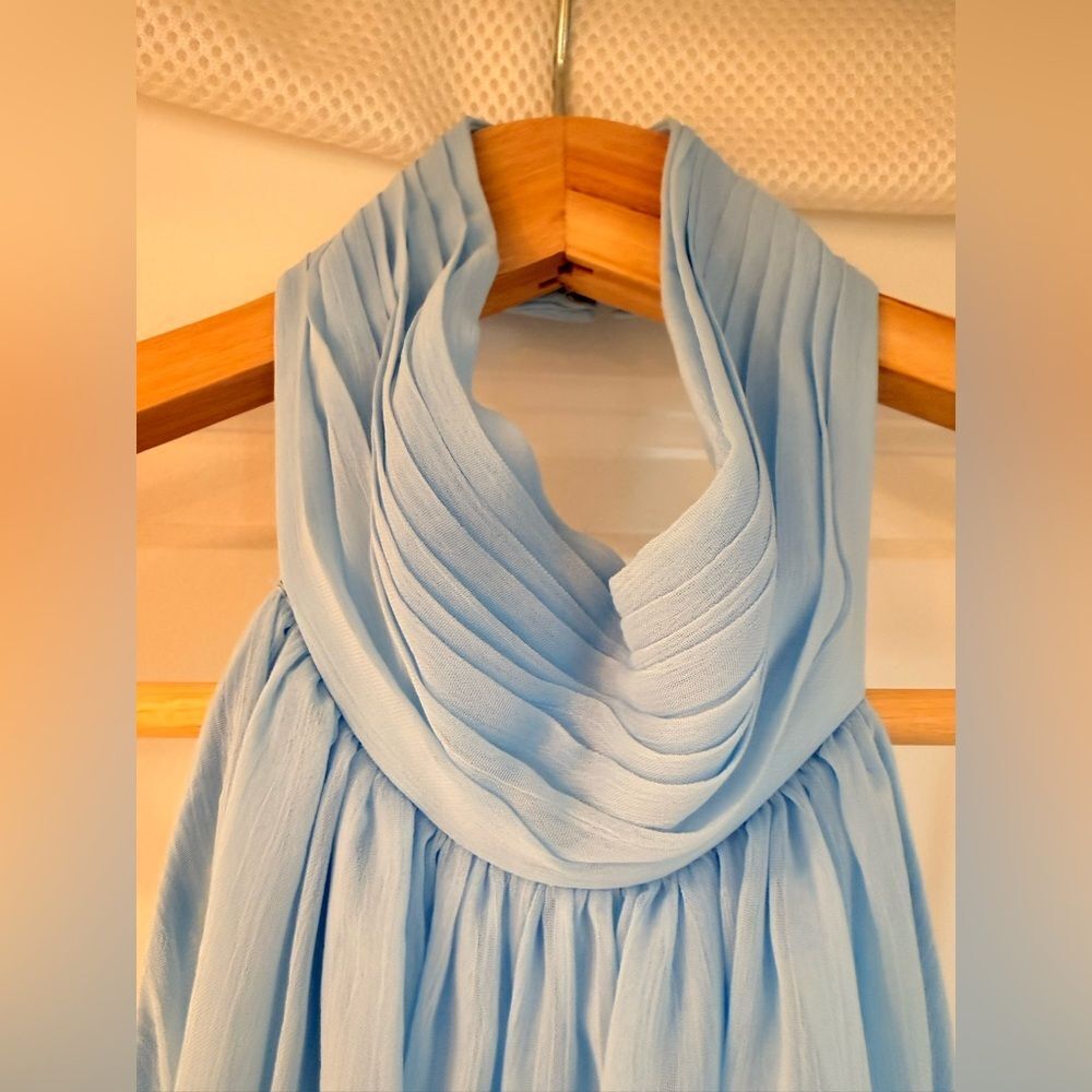 NEW BRONX AND BANCO Madeline Halterneck Gown in Powder Blue Feathered Gown - Picture 12 of 15